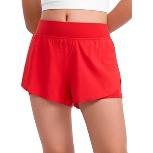 CRZ YOGA Girls Feathery-Fit Soft 2 in 1 Dolphin Athletic Shorts – Tennis Soccer Running Casual Liner Pockets Kids Teen(Deep Red)