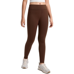 CRZ YOGA Girls Matte Thermal Fleece Lined Full Length Leggings – Casual Athletic High Waist Pants Winter Warm Kids Teen(Lava Brown)