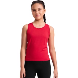 CRZ YOGA Girls Seamless Athletic Tank Tops Waist Length – Active Dance Casual Racerback Crew Neck Sleeveless Kids Teen(Aurora Red)