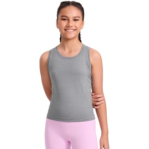 CRZ YOGA Girls Seamless Athletic Tank Tops Waist Length – Active Dance Casual Racerback Crew Neck Sleeveless Kids Teen(Slate Grey Marl)