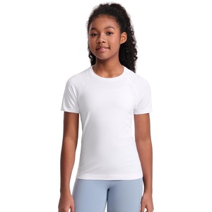 CRZ YOGA Girls Seamless Short Sleeve Athletic T Shirts – Active Sports Casual Tees Crew Neck Kids Teen(White)