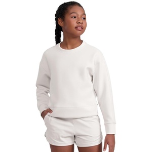CRZ YOGA Girls SoftAura Long Sleeve Crew Neck Casual Sweatshirts – Lounge Pullover Hoodie Relaxed Waist Length Kids Teen(Milky White)