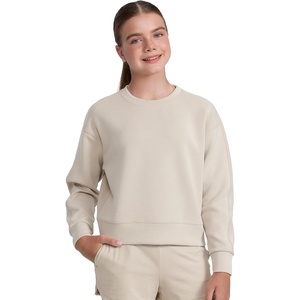 CRZ YOGA Girls SoftAura Long Sleeve Crew Neck Casual Sweatshirts – Lounge Pullover Hoodie Relaxed Waist Length Kids Teen(Mojave Tan)