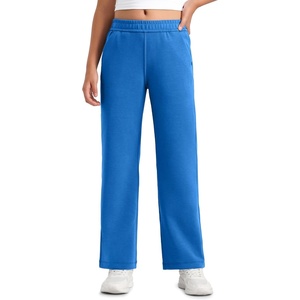 CRZ YOGA Girls SoftAura Wide Leg Casual Sweatpants with Pockets – Lounge High Waist Pants Drawstring Kids Teen(Sparkle Blue)