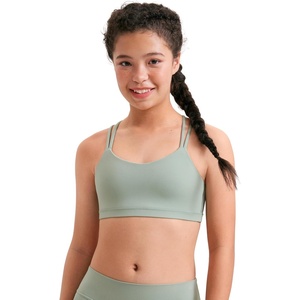 CRZ YOGA Girls Softness Mold Butterluxe Cross Sports Bra – Yoga Athletic Casual Double Spaghetti Strap Scoop Neck Kids Teen(Green Palm Court)