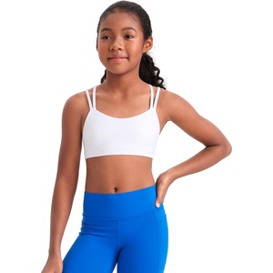 CRZ YOGA Girls Softness Mold Butterluxe Cross Sports Bra – Yoga Athletic Casual Double Spaghetti Strap Scoop Neck Kids Teen(White)