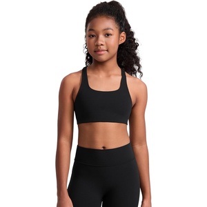 CRZ YOGA Girls Softness Mold Butterluxe Racerback Sports Bra – Athletic Yoga Casual U Neck Scoop Teen Kids(Black)