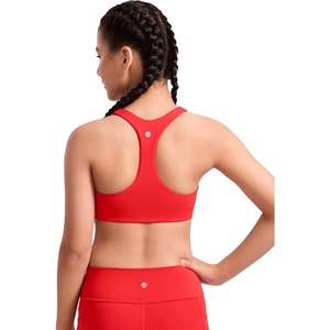 CRZ YOGA Girls Softness Mold Butterluxe Racerback Sports Bra – Athletic Yoga Casual U Neck Scoop Teen Kids(Deep Red)