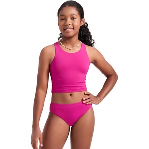 CRZ YOGA Girls Tankini Set 2 Piece Swimsuit – Beach Sports Bathing Suit High Neck Racerback Padded Kids Teen(Hibiscus Purple)