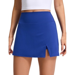 CRZ YOGA High Rise Front Slit Golf Skirts for Women – Mini A-line Tennis Casual Skort with Built-in Shorts Side Pockets(Waves Blue)