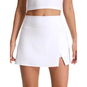 CRZ YOGA High Rise Front Slit Golf Skirts for Women – Mini A-line Tennis Casual Skort with Built-in Shorts Side Pockets(White)