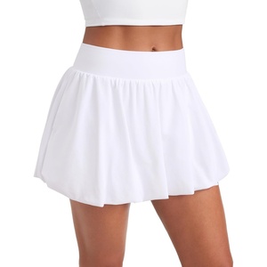 CRZ YOGA High Waisted Bubble Tennis Skirts for Women – Mini Casual Ruffled Hem Lined Balloon Skort with Pockets(White)