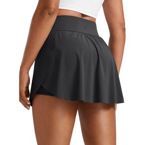 CRZ YOGA High Waisted Side Slit Tennis Skirts for Women – Mini Lined A Line Running Athletic Skort with Inner Pockets(Mysterious Grey)