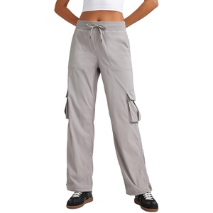 CRZ YOGA Lightweight Cargo Casual Pants for Women 30″ – Ruched Straight Leg Travel Athletic Hiking Joggers(Dark Chrome)