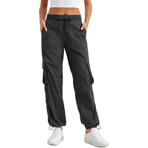 CRZ YOGA Lightweight Cargo Casual Pants for Women 30″ – Ruched Straight Leg Travel Athletic Hiking Joggers(Ink Gray)
