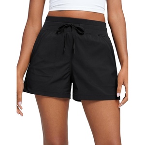 CRZ YOGA Lightweight Casual Shorts for Women 3.5″ – High Waisted Linerless for Athletic Lounge Hiking with Zip Pockets(Black)
