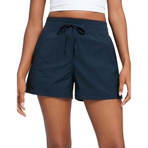 CRZ YOGA Lightweight Casual Shorts for Women 3.5″ – High Waisted Linerless for Athletic Lounge Hiking with Zip Pockets(Ink Blue)