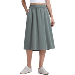 CRZ YOGA Lightweight Drapey Flowy Midi Skirts for Women – High Waisted Casual Travel Holiday A-Line Outfits with Side Pockets(Grey Sage)