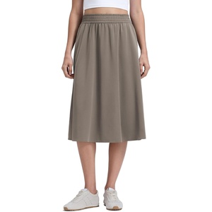 CRZ YOGA Lightweight Drapey Flowy Midi Skirts for Women – High Waisted Casual Travel Holiday A-Line Outfits with Side Pockets(Nomad Grey)