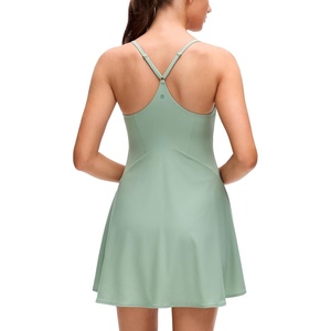 CRZ YOGA Lightweight Drapey Spagheii Straps Tennis Dress for Women – Mini Flowy Golf Outfits with Bras and Short Liner(Green Palm Court)