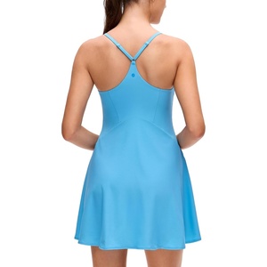 CRZ YOGA Lightweight Drapey Spagheii Straps Tennis Dress for Women – Mini Flowy Golf Outfits with Bras and Short Liner(Kayak Blue)