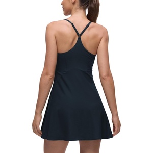 CRZ YOGA Lightweight Drapey Spagheii Straps Tennis Dress for Women – Mini Flowy Golf Outfits with Bras and Short Liner(True Navy)