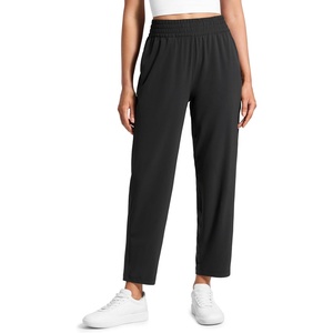 CRZ YOGA Lightweight Drapey Tapered Ankle Pants for Women 27″ – 7/8 Casual Travel Work with Pockets Summer(Black)