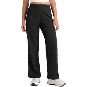 CRZ YOGA Lightweight Girls Casual Straight Leg Pants – Lounge Workout Ruched Sweatpants with Pockets Drawstring Kids Teen(Black)