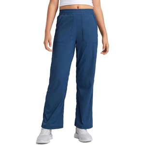 CRZ YOGA Lightweight Girls Casual Straight Leg Pants – Lounge Workout Ruched Sweatpants with Pockets Drawstring Kids Teen(Pitch Blue)