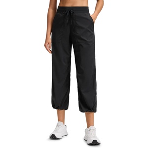 CRZ YOGA Lightweight Straight Leg Cropped Pants for Women 24″ – Ruched Casual Work Athletic Capri with Pockets(Black)