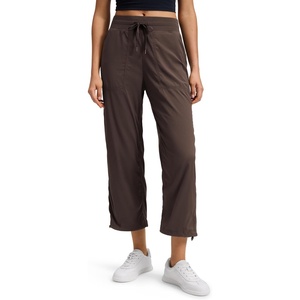 CRZ YOGA Lightweight Straight Leg Cropped Pants for Women 24″ – Ruched Casual Work Athletic Capri with Pockets(Hot Fudge Brown)
