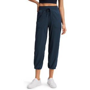 CRZ YOGA Lightweight Straight Leg Cropped Pants for Women 24″ – Ruched Casual Work Athletic Capri with Pockets(Ink Blue)