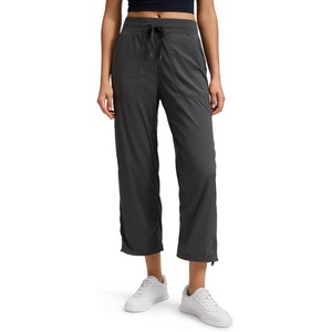 CRZ YOGA Lightweight Straight Leg Cropped Pants for Women 24″ – Ruched Casual Work Athletic Capri with Pockets(Ink Gray)