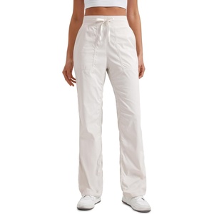 CRZ YOGA Lightweight Straight Leg Workout Pants for Women 28″/30″/32″ – Ruched Casual Work Athletic Joggers with Pockets(Milky White (Bone))