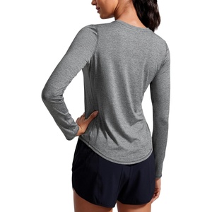 CRZ YOGA Lightweight Workout Long Sleeve Shirts for Women – Gym Running Fall Athletic Training T-Shirts High Neck Tops(Platinum Heather)