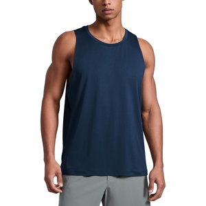 CRZ YOGA Lightweight Workout Tank Tops for Men – Crewneck Quick Dry Texture Muscle Athletic Gym Running Sleeveless Shirts(Nautical Navy Blue)