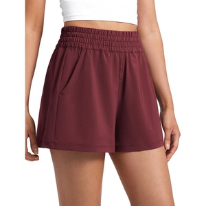 CRZ YOGA Linerless Relaxed Casual Shorts for Women 3″ – High Waisted for Lounge Athletic Golf with Pockets(Red Merlot)