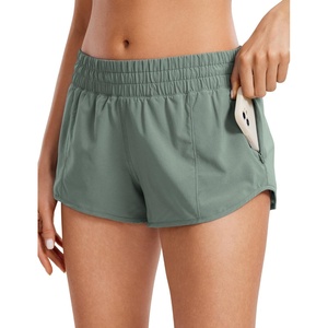 CRZ YOGA Low Waisted Running Shorts for Women 2.5″ – Mesh Liner Quick Dry for Workout Sport Athletic with Zipper Pocket(Grey Sage)