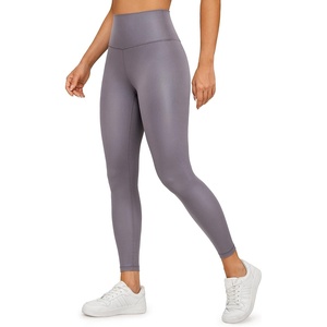 CRZ YOGA Matte Faux Leather Leggings 25″ – Butterluxe High Waisted Stretch Ankle Leather Pants for Women Pleather Tights(Faux Leather Tornado Grey)