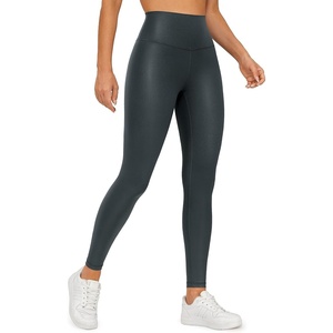 CRZ YOGA Matte Faux Leather Leggings 28″ – Butterluxe High Waisted Stretch Ankle Womens Leather Pants Pleather Tights(Melanite Classic)