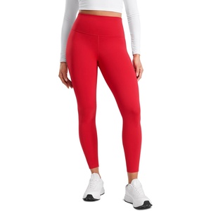 CRZ YOGA Matte Thermal Fleece Lined Leggings 25” – Casual Lounge Workout Womens Yoga High Waisted Pants Winter Warm(Aurora Red)
