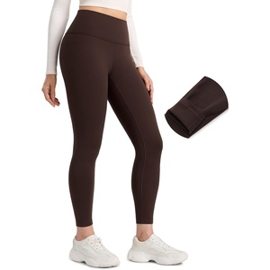 CRZ YOGA Matte Thermal Fleece Lined Leggings 25” – Casual Lounge Workout Womens Yoga High Waisted Pants Winter Warm(Hot Fudge Brown)