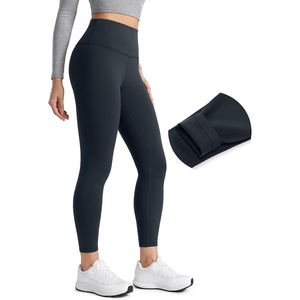 CRZ YOGA Matte Thermal Fleece Lined Leggings 25” – Casual Lounge Workout Womens Yoga High Waisted Pants Winter Warm(True Navy)