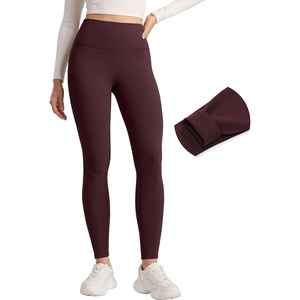CRZ YOGA Matte Thermal Fleece Lined Leggings 28” – Casual Lounge Workout Womens Yoga Full Length Pants Winter Warm(Ripe Plum)