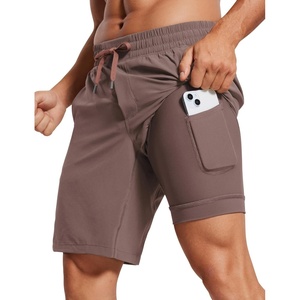 CRZ YOGA Mens 2 in 1 Running Shorts 9″ – Lined Quick Dry for Workout Gym Sports Basketball Athletic with Pockets(Brown Rock)