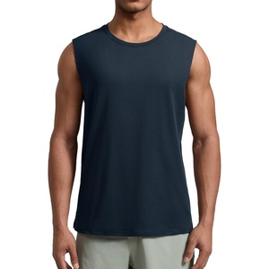 CRZ YOGA Mens Cotton-Blend Athletic Tank Tops for Men – Moisture Wicking Soft Workout Casual Sleeveless Muscle Shirts(True Navy)