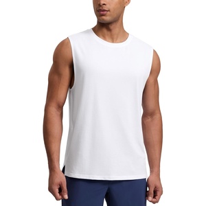 CRZ YOGA Mens Cotton-Blend Athletic Tank Tops for Men – Moisture Wicking Soft Workout Casual Sleeveless Muscle Shirts(White)