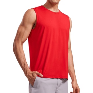 CRZ YOGA Men’s Workout Sleeveless Shirt Quick Dry Stretchy Swim T-Shirts Athletic Gym Running Beach Tank Top(Deep Red)