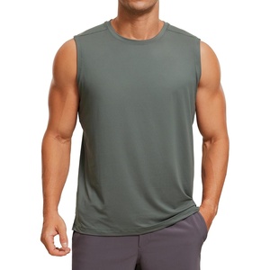 CRZ YOGA Men’s Workout Sleeveless Shirt Quick Dry Stretchy Swim T-Shirts Athletic Gym Running Beach Tank Top(Grey Sage)