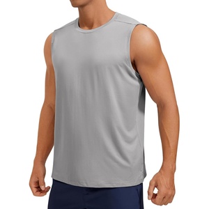 CRZ YOGA Men’s Workout Sleeveless Shirt Quick Dry Stretchy Swim T-Shirts Athletic Gym Running Beach Tank Top(Silver Gray)